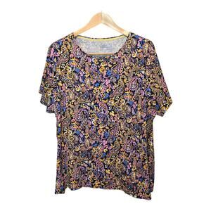 Croft & Barrow The Classic Tee Womens 3X Paisley Print Crewneck Mature Colorful
